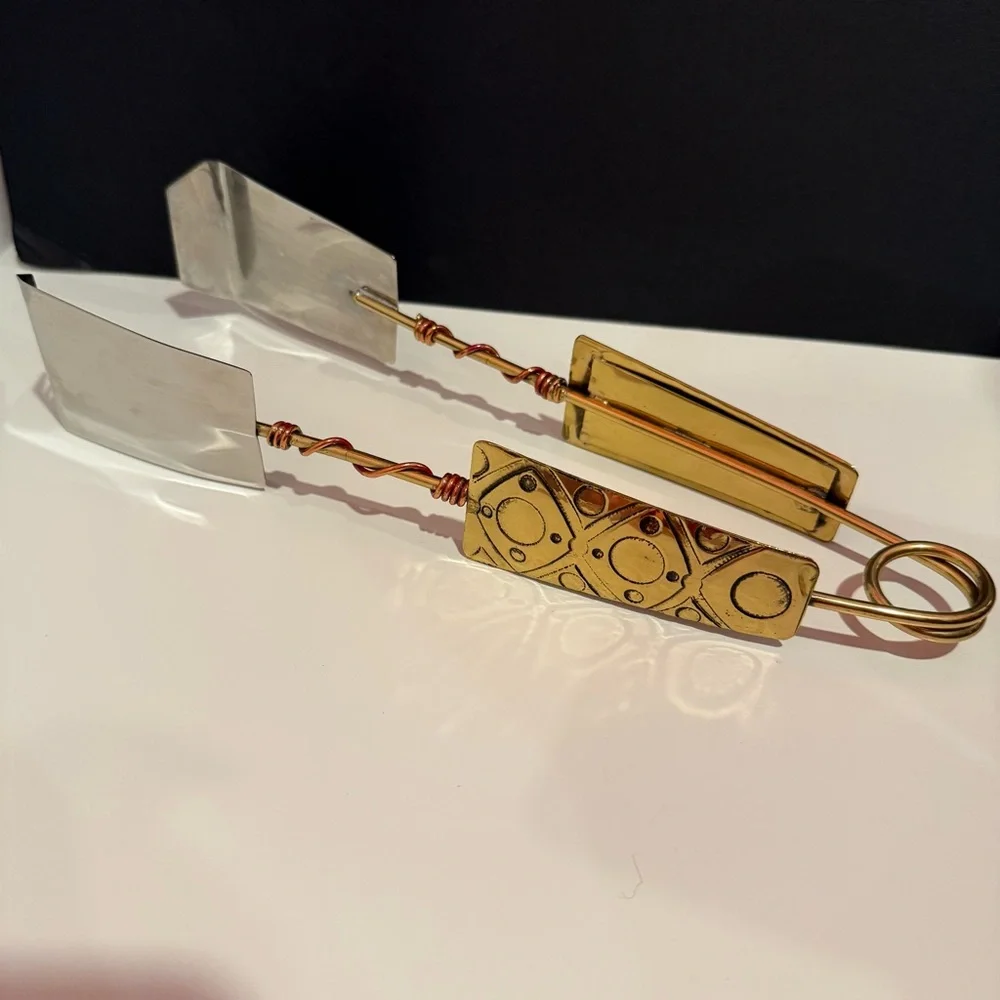 Artisan Bohemian Style Brass Copper Handle Metal Tongs